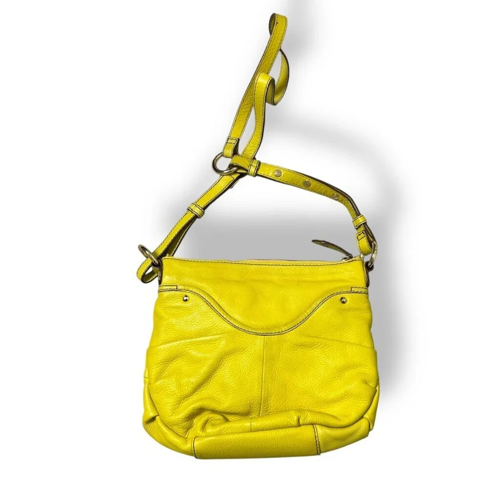 Oryany Bright Yellow Leather Shoulder Bag Purse Turq Lining Gold Hardware